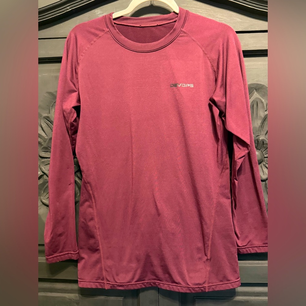 Devops Men’s Maroon Long Sleeve Compression Shirt Size Large